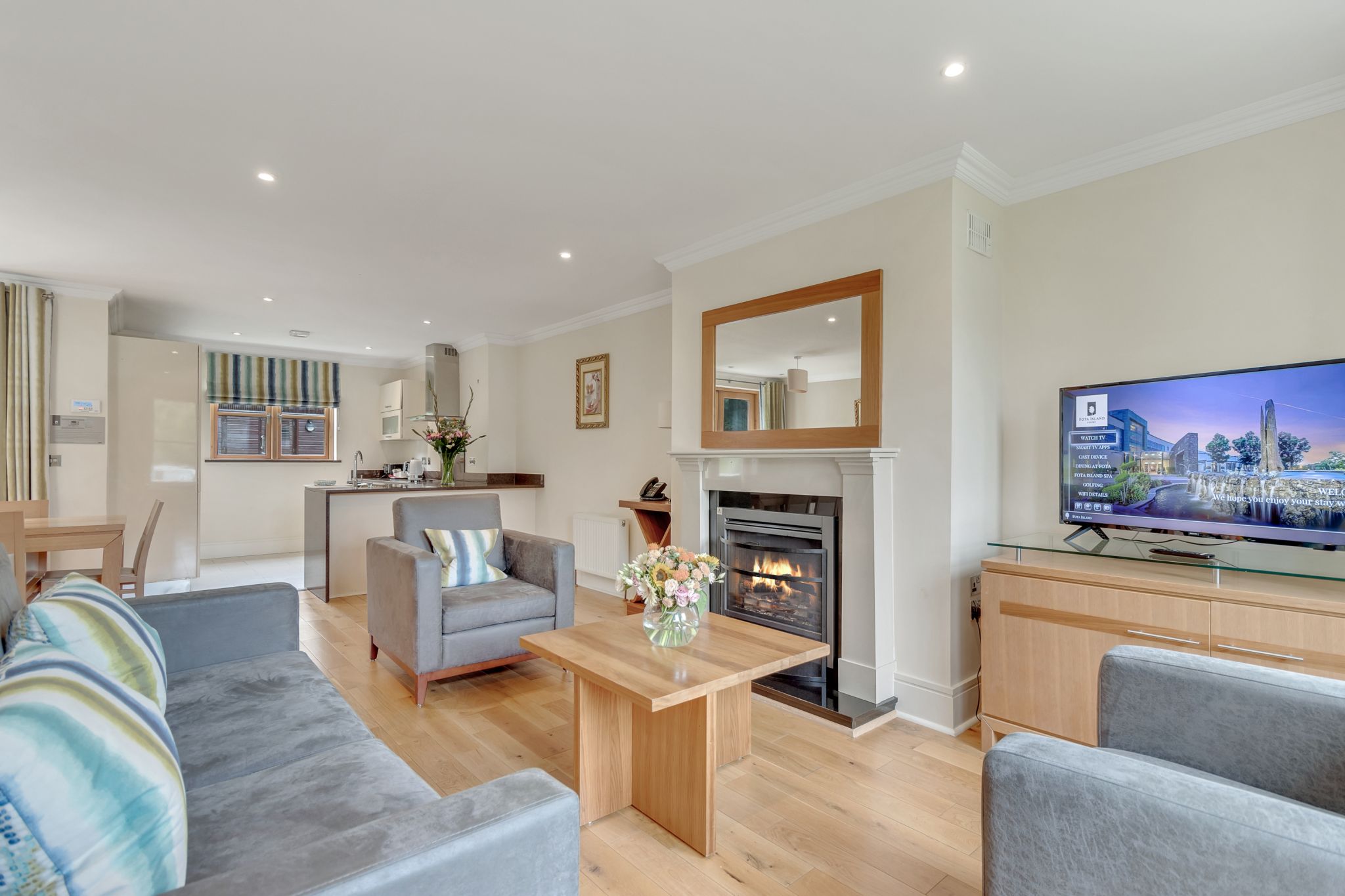 Living room area with tv in our self catering lodges