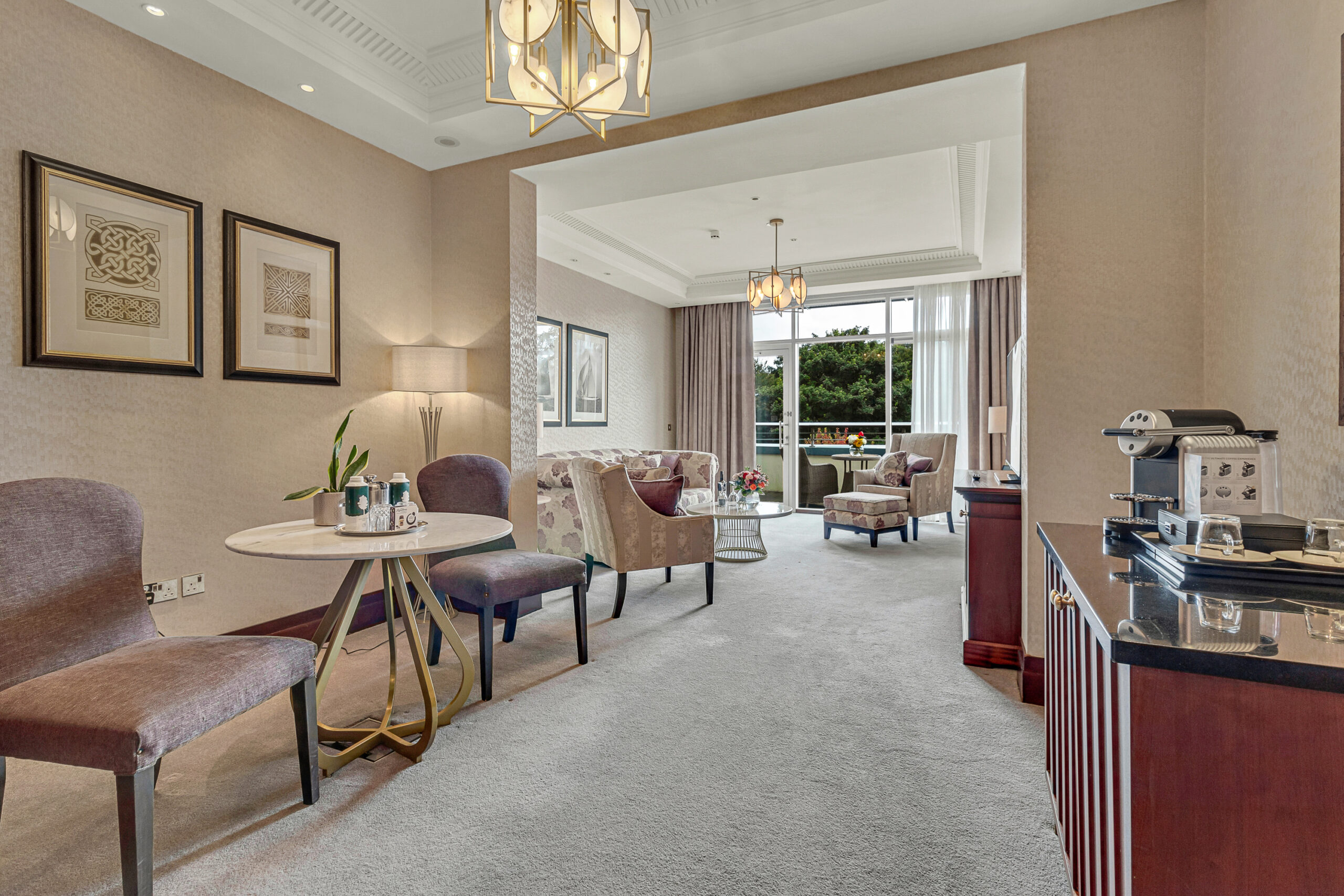 Suite living area image with balcony view