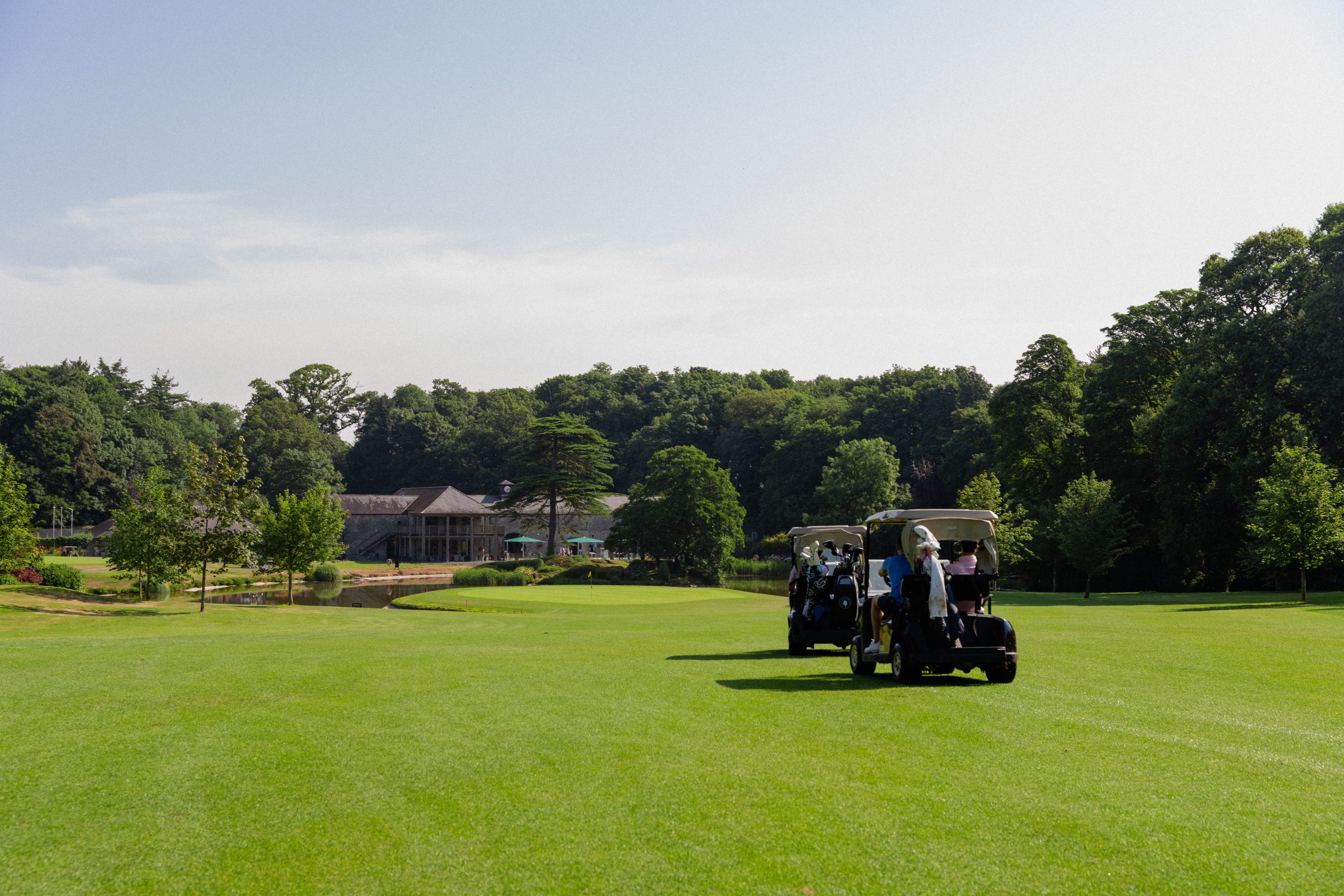 Barryscourt fairway - golf buggy driving down the 18th hole