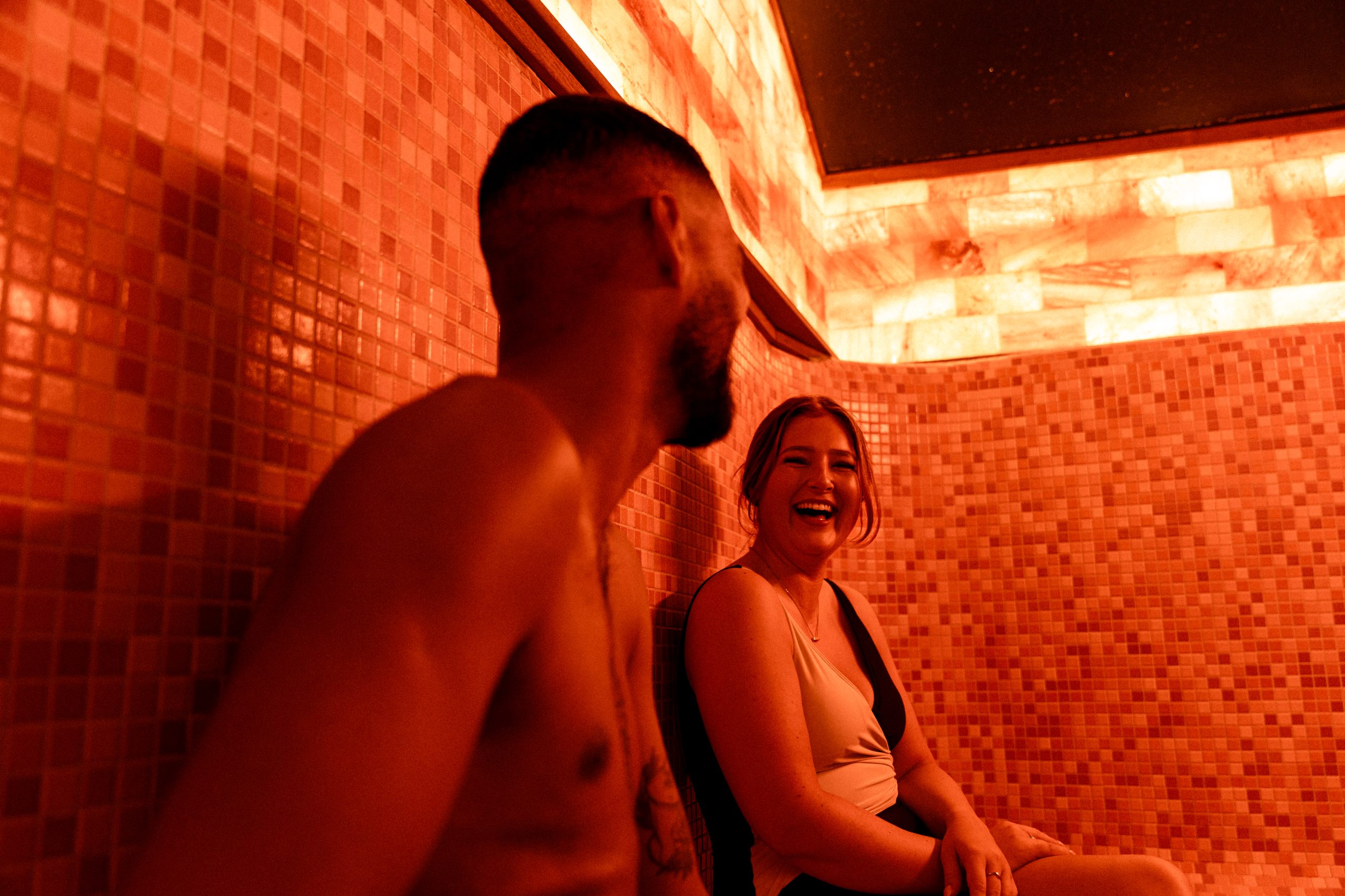 Couple talking in the Salt Room at Fota Island Spa