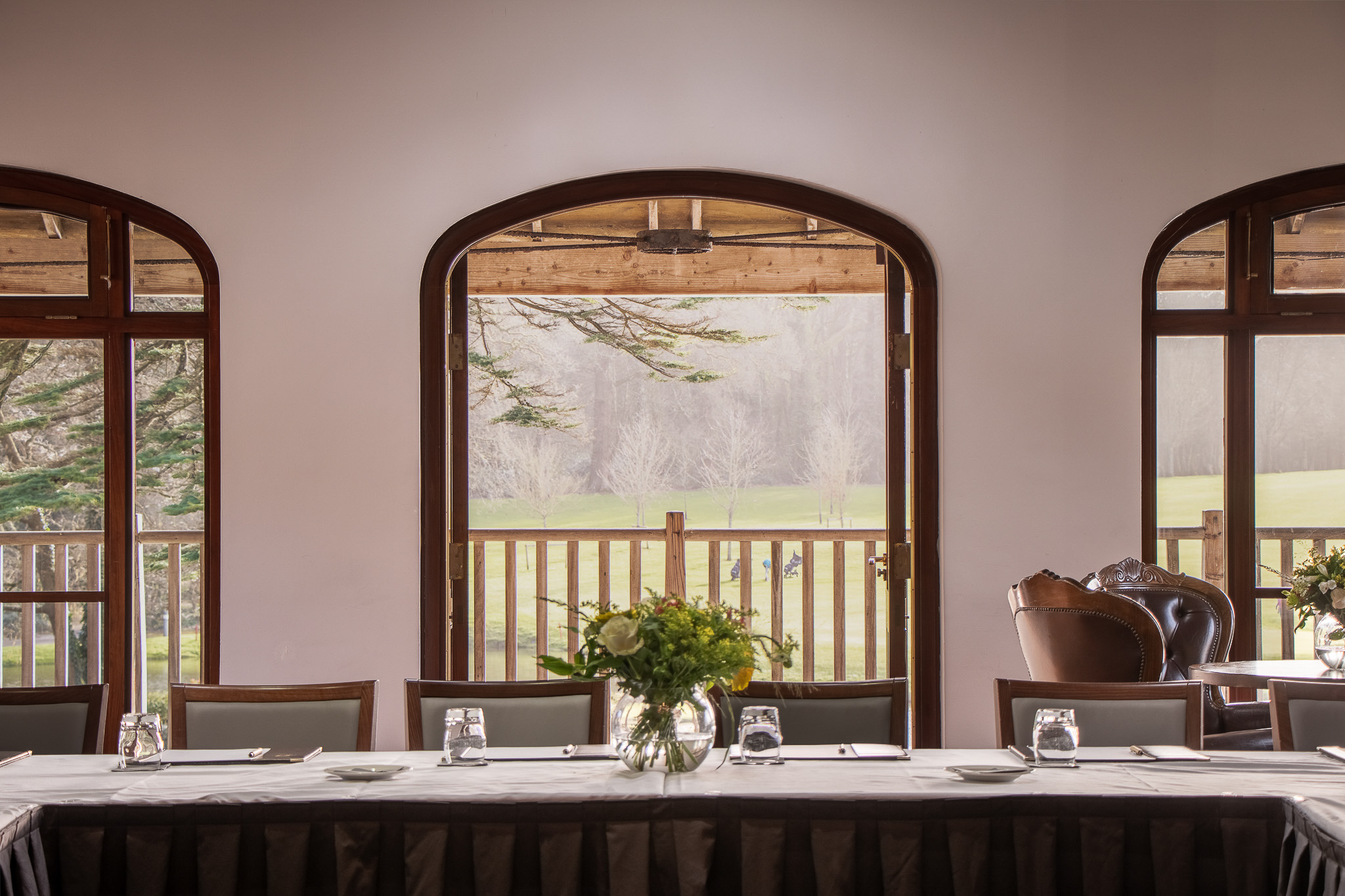 Boardroom set up with view of 18th Green at The Library, The Clubhouse